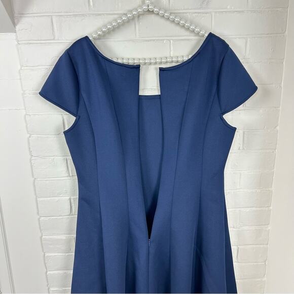 Donna Ricco New York Navy Scuba Mesh Trim Dress Size 16 - Picture 5 of 8